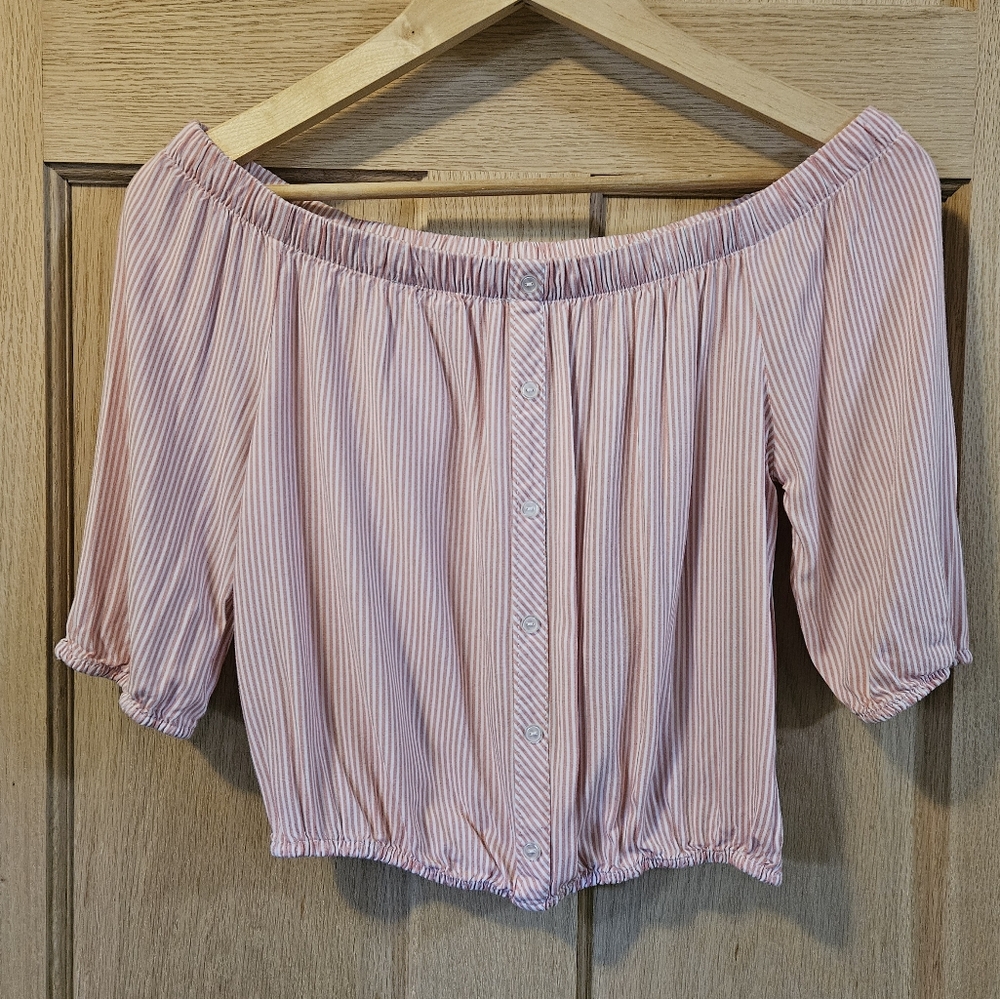 Size Small Papaya Striped Off-Shoulder Pink & White Top